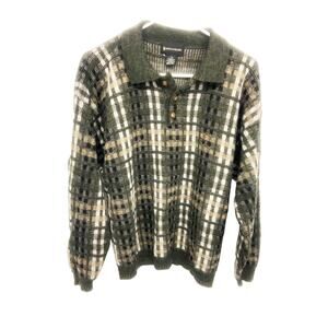 Vintage Conte di Milano Wool Blend Collared Plaid Sweater Half Button Size L